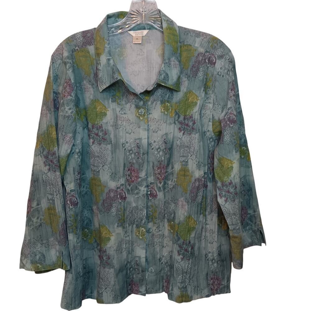 EUC Christopher & Banks XL Turquoise Purple 3/4 Sleeves Blouse